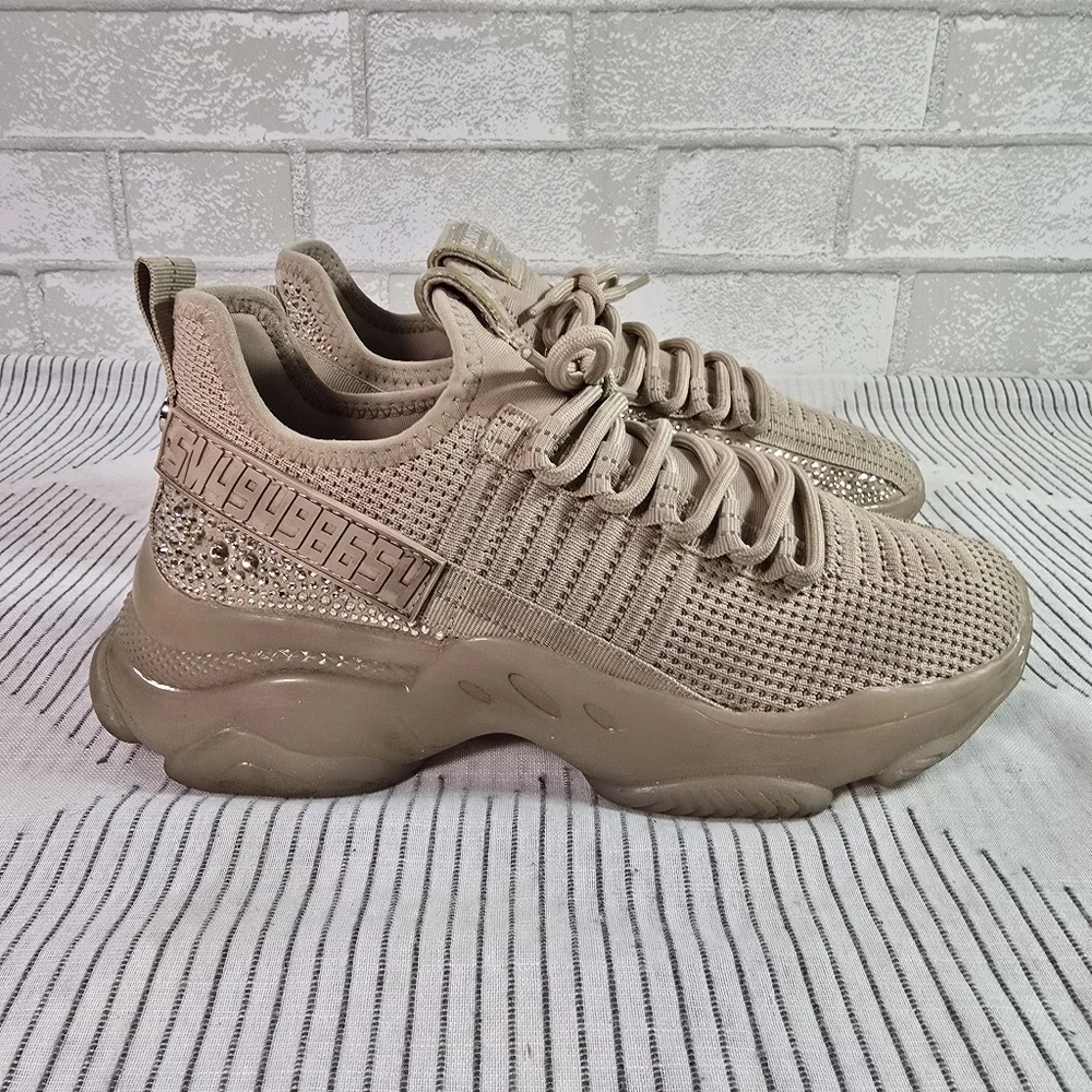 Steve Madden Women's Maxima Glam Beige Sneakers size 9 Used w/ Box